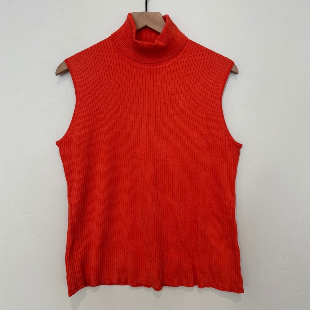 Chico's Silk Blend Ribbed Turtleneck Sleeveless Sweater Orange Fall XL Size 3